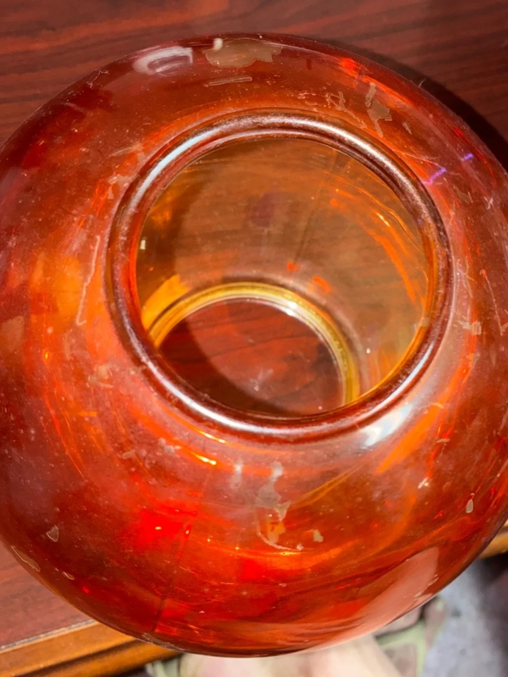 Iridescent Amber Glass Globe Lamp Base.  Burns oil.